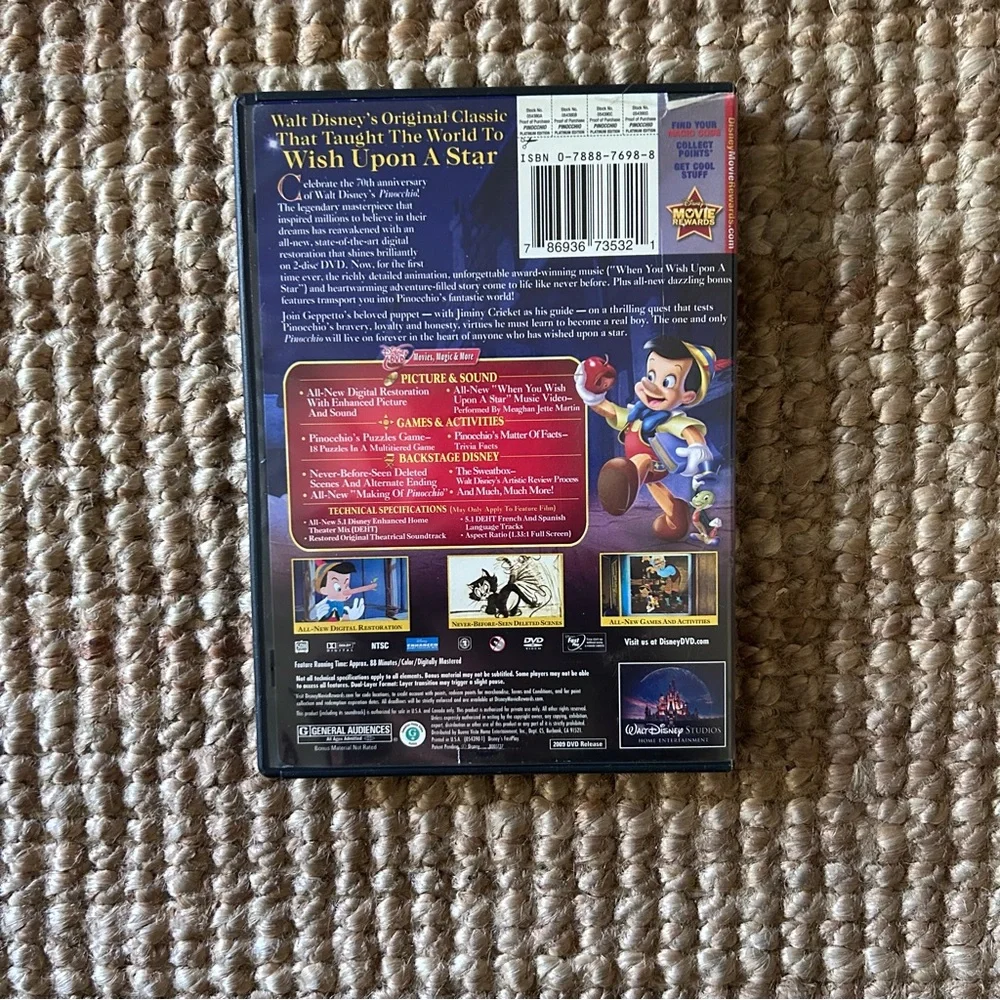Disney Pinocchio 70th Anniversary Platinum Edition  DVD